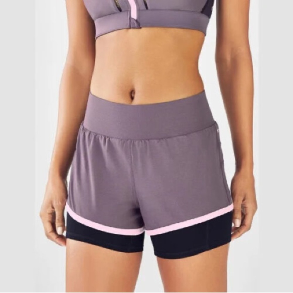 Fabletics Olesia Gray Running Shorts with Tights Underneath